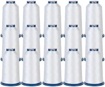 BAi Embroidery Machine Thread Set, 15 White Spools, 5000 Yards Each, 40WT (108D/2) Polyester Thread for Commercial Multi-Needle Machines, High-Speed Thread for Hats, Logos & Apparel Production