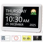 Roxicosly Dementia Clock with Date Day, 20 Custom Alarms 20 Reminders, 7" Digital Clock with Sun/Moon icons for Elderly,12 Themes 9 Colors,10 Levels Dimmer,18 Ringtones, HD Picture Frame