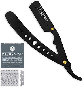 100 BLADES + Facon Professional Classic Straight Edge Barber Razor - Salon Quality Cut Throat Shavette