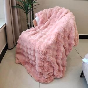 UGFJMN Super Comfort Oversized Warm Thick Bubble Double Sided Plush Rabbit Faux Fur Throw Blanket, Fluffy Blanket,Soft Cozy Blanket for Couch Chair Bed Sofa Living Room Pink 160×200cm