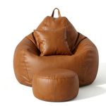 KAM'S LIEU Bean Bag Chair with Footrest & Cushion | Pre-Filled Beans | PVC Leatherette Lounger Sofa | Indoor & Outdoor Bean Bag | 6 Months Warranty Size & Color- (TAN, XXXXXL, Premium)
