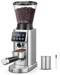 AMZCHEF Coffee Grinder Electric with LED Control Panel, Espresso Grinder with Precise 24 Grinding Sets, Burr Coffee Grinder with Portafilter Holder, Anti-Static Espresso Bean Grinder for Home, Silver