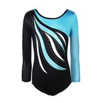 DoGeek Gymnastics Leotard Long Sleeve Athletic Leotards for Little Girl Rainbow Stripes Ballet Tutu (Long-Sleeve Blue)