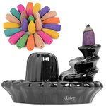 ELISBURRY® Ceramic Back Flow Incense Holder,Incense Burner with 30 Back Flow Incense Cones for -Pooja,Meditation,Prayer,Aromatherapy Ornament Home Decor-1-Pcs/30 Cones-Black color-DN-17