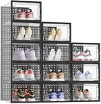 HOMIDEC Shoe Storage Box,12 pcs Stackable Shoe Boxes Clear Plastic Shoe Organizer Shoe Containers with Lids for Women/Men Fit UK 9.5,BLACK