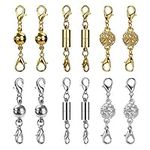 Magnetic Jewelry Clasps Magnetic Lobster Clasps for Necklace Bracelet Jewelry Making Rhinestone Ball Style, Cylindrical and Ball Tone (Gold and Silver) 12 Pieces