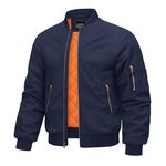 CRYSULLY Men’s Fall Full Zip Windbreaker Lightweight Bomber Jacket and Coats Navy Blue