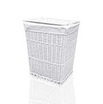 Arpan Medium White White Wicker Washing Cloth Basket With White Lining