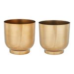 amazon basics Metal Plant Pots (Set of 2) | Indoor Planter Flower Pots with Drainage Holes | Home Garden Decor Planter (Round Shaped) (Gold)