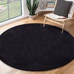 the carpet Relax Modern Fluffy Short Pile Rug, Non-Slip Underside, Washable up to 30 Degrees, Super Soft, Fur Look, Black, 120 x 120 cm Round