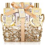 Bath & Shower Spa Gift Basket Set, with English Pear & Freesia Fragrance Bath Gift Basket for Women & Men Includes Body Lotion, Shower Gel, Bath Salts, Bubble Bath, Body Scrub and More, 9 Pcs