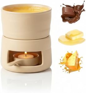 Sweet Fondue Mug with Candle Holder | Ceramic Chocolate Melting Cup & Reusable Candle Warmer Base | Mini Fondue Pot for Romantic Dates, Birthday Gifts (Wheat Yellow)
