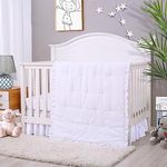 Cloele 3 Pieces Crib Bedding Set Standard Size Baby Bedding Set - Solid Ruffle Quilted Set Includes Comforter Fitted Sheet Crib Skirt for Boys and Girls - Cute Ruffled Nursery Set Baby Crib Set White