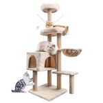 Cat tree, 145cm Cat Scratching Post Stable Cat Tree for Indoor Cats, Multi-Level Cat Climbing Tower with Posts Fully Wrapped in Natural Sisal Rope, Suitable for Kitten Kitty Cat