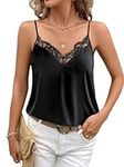 Ekouaer Women's 2 PCS Silk Satin Tank Top Lace Cami Spaghetti Strap Top Camisoles