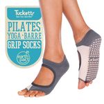 Tucketts Allegro Toeless Non-Slip Grip Socks, Made in Colombia, Mary Jane Style Perfect for Yoga, Barre, Pilates, One Size Fits Most, 1 Pair, Grey Blush