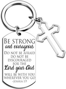 Bible Verse Keychain Be Strong And Courageous Cross Keychain Men Women Religious Gifts For Family Friend Birthday Christmas Thanksgiving Christian Gifts Inspirational Key Chain, Silver