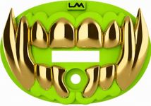 Loudmouth Football Mouth Guard for Youth & Adult - 3D Chrome Beast Green Gold Teeth Mouthpiece with Strap, No-Boil Braces-Friendly Sports Mouthguard (3D Beast - Chrome Fluorescent Green/Gold)