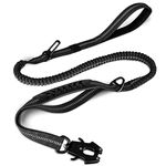 Joytale Tactical Dog Lead Heavy Duty, 1.2-1.8m Shock Absorbing Bungee Dog Lead with 2 Handle, Metal Carabiner Clip, Car Seatbelt, Strong No Pull Dog Lead for Medium Large X-Large Dogs, Black