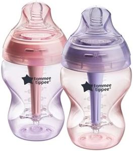 Tommee Tippee Advanced Anti-Colic Baby Bottle, 9oz, slow flow. Breast-Like Nipple for a Natural Latch, Vented Anti-Colic Wand, Self-Sterilizing, Pink and Purple, Pack of 2