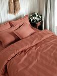 LYROO 400 TC Swiss Stripes Cotton Bedsheet (108x108) for King Size Double Bed with 2 Pillow Covers (18x28) & Double Size Duvet/Quilt Cover with Zipper (92x102) for Home Hotels