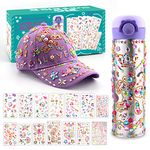 Gifts for Girls Decorate Your Own Water Bottle Baseball Cap with 14 Sheets of Unicorn Stickers & Glitter Gems, Brithday Gifts for Kids aged 4 5 6 7 8 9+, DIY Art & Crafts Kits