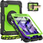 Timecity for ipad air case, iPad Air 4th/5th Generation Case 2020/2022, 10.9 Inch Heavy Duty ShockProof Bumper Case With Screen Protector, KickStand, Hand Strap for kids 360° Rotating cover, Green