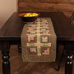 VHC Brands Tea Cabin Runner Quilted 13x48 Log Cabin Country Rustic Lodge Kitchen Tabletop Design, Moss Green and Deep Red