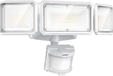 LEPOWER Battery Powered LED Flood Light Outdoor,1500 LM Motion Sensor Security Lights,5000 K, IP65 Waterproof, Wireless Flood Light Battery Operated,3 Head Motion Detector Light for Garage,Yard（White）