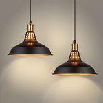 Black Farmhouse Pendant Lights Kitchen Island Lighting, 12 Inch Vintage Oil Rubbed Bronze Industrial Barn Kitchen Pendant Light Fixtures, Hanging Bar Lights, Soft Glow Pendant Light Over Island 2 Pack