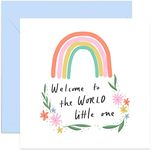 Old English Co. Welcome To The World New Baby Card - Cute Nursery Flower Rainbow Card for Baby Girl or Boy | Congratulations to New Parents | Blank Inside & Envelope Included