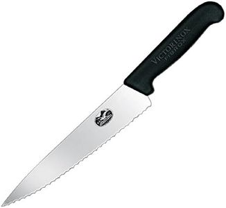 Victorinox Fibrox Couteau de Cuisine, Couteau à Découper avec Tranchant Denté - Longueur : Couteau 19 cm, Nylon, Noir