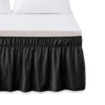 Elegant Comfort Luxurious Wrap Around Elastic Solid Ruffled Bed Skirt, with 16 Inch Tailored Drop - Easy Fit, Premium Quality Wrinkle and Fade Resistant - Full/Twin, Black