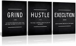 Canvas Painting Wall Art, Grind Hustle Execution Motivational Wall Art Decoration Posters Prints for Living Room Bedroom, Office Decor, Gallery-Wrapped Canvas Art Set Framed 3PCS