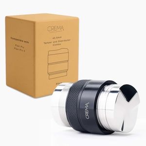 Crema Coffee Products | 45.5mm Coffee Distributor/Leveler & Hand Tamper - V2 | Fits Flair Pro and Pro 2 | Double Sided, Adjustable Depth | Beautiful Espresso Hand Tampers (45.5mm) (Black)