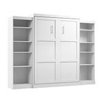 Bestar Pur Queen Murphy Bed and 2 Storage Units (115W) in White