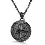 AZFVBQL Men's Compass Pendant Necklace Stainless Steel Navigator Forged for Male Jewelry, Stainless Steel, No Gemstone