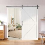 BARNSMITH 42in x 84in Sliding Barn Door with 7FT Barn Door Hardware Kit Included, K-Frame, Solid Barn Door Slab Covered with Water-Proof PVC Surface, Pre-Drilled, Easy Assembly, White