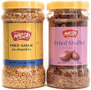 Maesri Fried Shallot & Fried Garlic Combo Pack | Ingredient & Garnish widely used in Asian Cooking | Fried Shallot 7 Ounce Jar | Fried Garlic 10.5 Once Jar