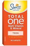 Swiss Natural Total One Teen Multi Vitamin & Mineral | Calcium, Biotin & Vitamin B12 | Daily Maintenance for Overall Health | No Preservatives and Dairy | 90 Caplets