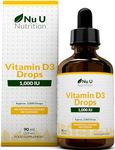 Vitamin D Drops 90ml (3000 Drops) - 1000IU per Drop - 50% More - Flexible Dose of Liquid Vitamin D3 Supplement for Adults - Unflavoured & Vegetarian - Made in The UK - Nu U Nutrition