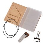 Passport Size Travelers Notebook Accessories Kit - Kraft File Folder, Zipper Case, Pen Holder, Binder Clip and 2 Elastic Bands