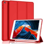 iMieet iPad 9th Generation Case 2021/iPad 8th Generation Case 2020 10.2 Inch with Pencil Holder, iPad 7th Gen 2019 Case with Soft Baby Skin Silicone Back, Auto Wake/Sleep Cover (Red)