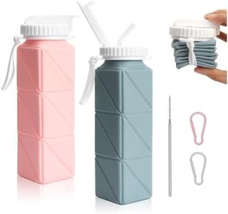 FIDWALL Borracce Pieghevoli,2 Pezzi,620ml Silicone,Pacchetto Famiglia,Blu Grigiastro e Rosa,Leggere,Riutilizzabili, Antiperdita,Per Viaggi,Campeggio,Escursionismo,Ciclismo,Yoga,Sport all'aperto.