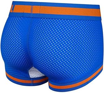 JOCKMAIL Men Mesh Underwear Boxers Trunks Shorts Breathable Crotch Mens Underwear Boxers, Blue, Medium