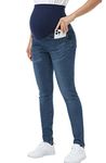 POSHGLAM Women's Maternity Jeans Over Belly Skinny Denim Jeggings Comfy Stretch Pregnancy Pants, B01 Dark Blue, X-Large