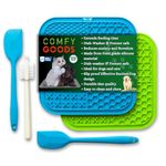 Pet's Choice Large Lick mat for Dogs & Cats(2 Dog Lick Mat & 2 Spatula & 1 Brush) Dog Enrichment Toys Suitable for All Types Dogs & Cats,Come with Strong Suction Cups (Large-Blue&Green, Large)