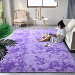 DweIke Extra Large Fluffy Area Rug, 6x9 ft Modern Indoor Carpets for Living Room Bedroom, Plush High Pile Tie-Dyed Purple Rug for Girls Kids Playroom Classroom Nursery Home Décor, Purple