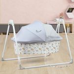 R for Rabbit Lullabies Manual Swing Cradle for New Born Baby with Mosquito Net, 5-Point Safety Harness | Quick & Easy Assembly, Sturdy & Safe Palna Jhula for 0–2 Years, Up to 12kg Kids (Grey Multi)