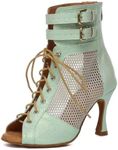 Minishion Sexy Dancing Shoes for Women Peep Toe Evening Prom Ankle Booties, L615 Green 9cm Heel, 9